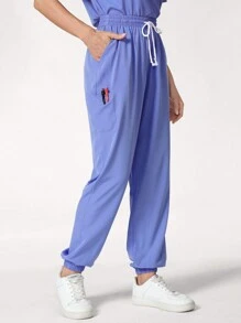 TaskEZ Pantalón de uniforme de unicolor con cordón en la cintura y puños en los tobillos