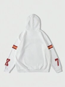 ROMWE MEN Street Life Men Letter Print Simple Casual Hoodie Suitable For Spring, Fall, Winter - White - View 2