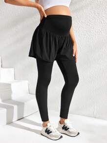 SHEIN Solid Color High Waist 2 In 1 Maternity Sports Leggings
