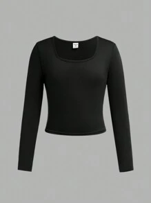 SHEIN Girlism 3 件套 Tween 女童休闲街头时尚纯色圆领长袖修身上衣 - 紅色 - 查看 6