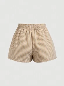 SHEIN X ELOISA & ORSON SHEIN MOD Pantalones cortos de verano casuales para mujer con cintura elástica, impresión de letras y rayas