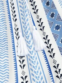 Sweetra 波西米亚风海滩度假细肩带连衣裙女式夏季花卉印花长裙超长女装 - 藍色 - 查看 4