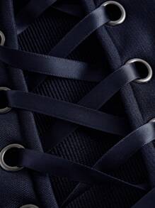 SHEIN EZwear Navy Blue Knit Women Hoodie With Side Eyelet And Ear Decor, Autumn Winter