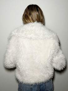 SHEIN ICON Oversize'owa, puszysta, krótka, luźna kurtka z kołnierzykiem - Beżowy - Zobacz 2