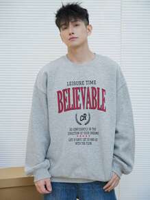 DAZY Men's Autumn Letter Print Pullover Sweatshirt - Grey - View 8