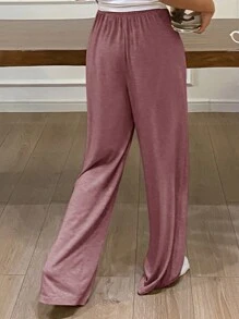 DAZY Pantalones rectos de punto básicos para estar en casa - Rosa - Ver 2