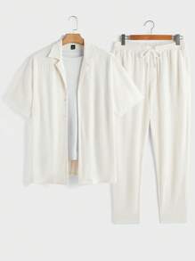 GENTILAND 2pcs Men's Fitted Knit Turndown Collar Short Sleeve Shirt Set - White - View 1