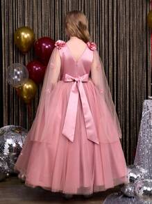 SHEIN 2024 New Design Tween Girl Princess Dress, Child Flower Girl Wedding Gown, Tween Girl Formal Occasion Puffy Tulle Ball Gown, Suitable For Halloween, Christmas, Easter And Other Holidays