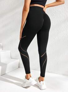SHEIN Pregnant Women Solid Color Hollow Out High Waist Casual Fitness Sports Pants, For Maternity - Black - View 2