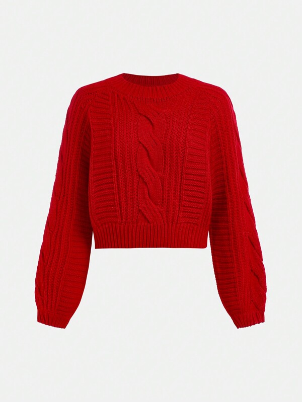 SHEIN Girlism Jersey de manga larga de cuello redondo con tejido de punto trenzado de corte holgado para adolescentes