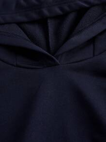 SHEIN EZwear Navy Blue Knit Women Hoodie With Side Eyelet And Ear Decor, Autumn Winter