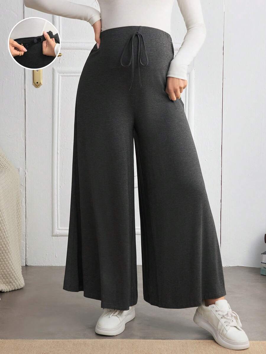 SHEIN Maternity High Waist Knot Front Wide Leg Pants