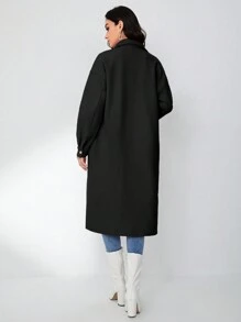 SHEIN Muchic Black Knitted Long Coat For Women - Black - View 2