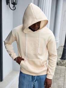 Manfinity Homme Men's Hooded Drawstring Long Sleeve Pocket Loose Popular Style Sweatshirt - Apricot - View 5