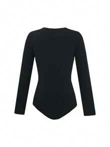 SHEIN Explorewe 少女黑色修身连体裤和休闲宽松不对称腰带阔腿牛仔裤套装，时尚日常穿着 - 黑色 - 查看 3