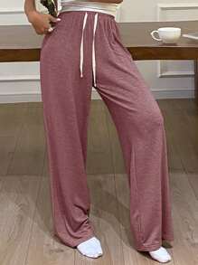 DAZY Pantalones rectos de punto básicos para estar en casa - Rosa - Ver 6