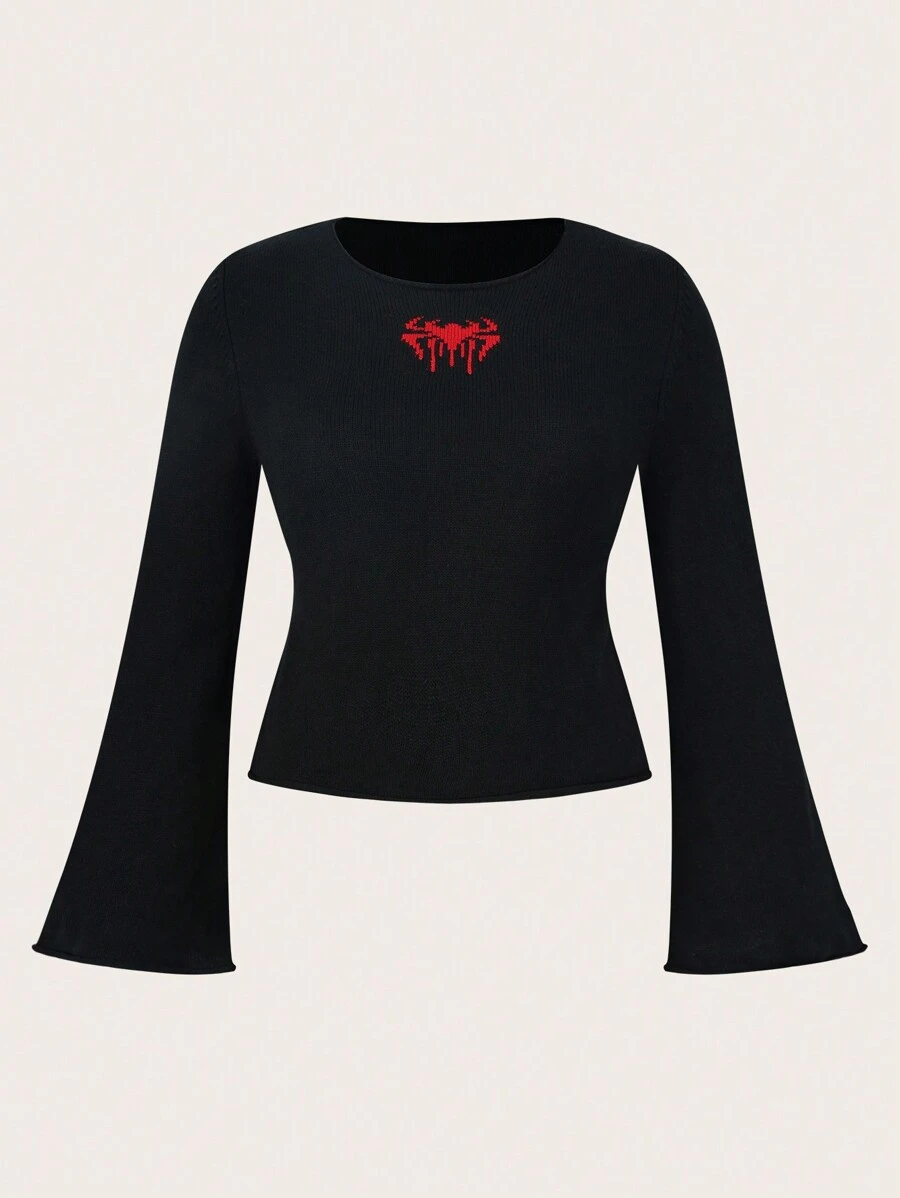 SHEIN EZwear Plus Size Women Spider Print Warm Knit Sweater For Halloween, Black - Multicolor - View 1
