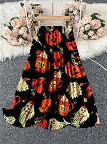 SHEIN LUNE Spódnica z nadrukiem wróżki na Halloween w dużym rozmiarze z elastyczną talią
