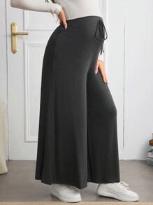 SHEIN Maternity High Waist Knot Front Wide Leg Pants
