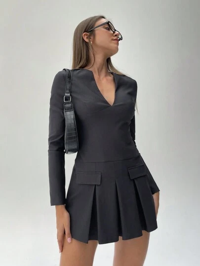 Aloruh 女式长袖前开衩迷你连衣裙