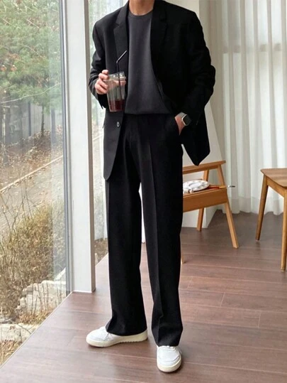 DAZY 男士纯色西装外套和裤子两件套，秋季商务正装
