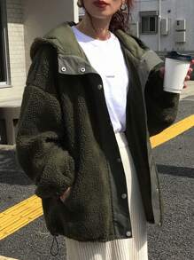 FRIFUL 女士纯色落肩长袖连帽休闲宽松常规外套，秋冬季保暖内衬女式外套