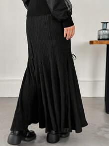FRIFUL Women Bow Decor Fish Tail Hem Elegant Skirt - Black - View 5
