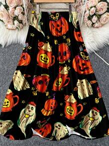 SHEIN LUNE Spódnica z nadrukiem wróżki na Halloween w dużym rozmiarze z elastyczną talią