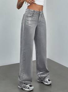 Quần jean ống đứng giặt bạc có túi dành cho nữ Quần áo mùa thu dành cho nữ - Xám - Xem 6