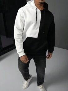 Manfinity LEGND Áo hoodie thường ngày cỡ lớn cho nam có in khẩu hiệu và hình cánh, dành cho mùa thu và mùa đông, áo hoodie dài tay họa tiết đi chơi dạo phố, quà tặng cho bạn bè, chồng, bạn trai - Đen và trắng - Xem 3