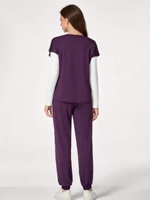 TaskEZ V-Neck Cap Sleeve Top And Pockets Pants Scrub Uniform Set - Multicolor - View 2