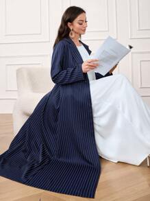 Al Najma Women's Turndown Collar Long Sleeve Striped Casual Arabic Abaya, Modest Elegant Fashion Maxi Blazer Style Abayas, For Casual Daily/Work/Evening Party