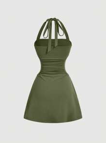 SHEIN X ELOISA & ORSON SHEIN MOD Vestido de mujer con escote halter y línea A en la cintura