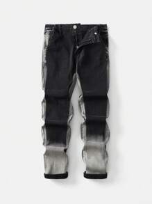 SHEIN Tween Boys' Fashionable Color-Blocked Casual Denim Jeans, Suitable For Daily Wear - Black - View 5