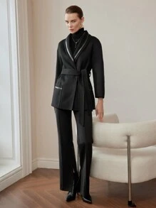 MOTF PREMIUM 羊毛披肩领贴袋系腰带大衣