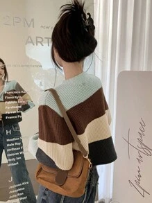 DAZY Women's Casual Color Block Striped Cross Strap Sweater, Spring/Fall - Multicolor - View 2