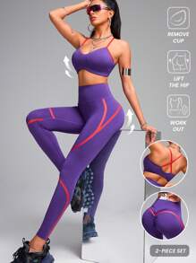 Innovista Women 2 Pieces Dynamic Lines Contrast Printing Sports Suit, Girls' Activewear Set,Gym Woman Sets,Gym,Workout,Yoga,Daily Casual,Running,Fall Woman Outfits