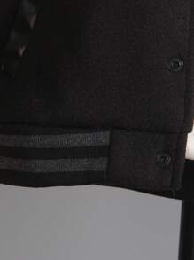 SHEIN 1 件休闲百搭 PU 字母夹克棒球外套，适合年轻男孩，适合秋冬季、户外、街头、学校 - 黑色 - 查看 4