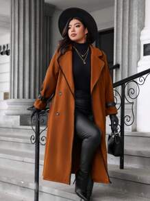 Celure Chaqueta holgada de manga larga con botones delanteros y ribete de color contrastante, de uso diario y casual, para el invierno, en tallas grandes