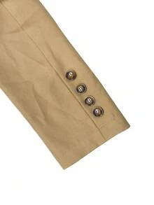 Women's Casual Elegant Commute Solid Color Faux Pocket Turndown Collar Long Sleeve Blazer - Khaki - View 3