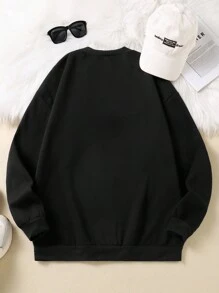 INAWLY Plus Size Christmas Cartoon Letter Print Sweatshirt - Black - View 2