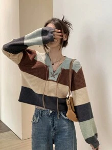 DAZY Women's Casual Color Block Striped Cross Strap Sweater, Spring/Fall - Multicolor - View 9