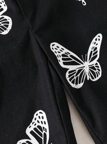 SHEIN Young Girl Chiffon Butterfly Pattern Loose Casual Pants - Black - View 5