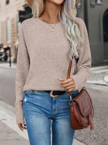 SHEIN LUNE Women's Solid Color Dropped Shoulder Long Sleeve Casual Sweater, Autumn/Winter