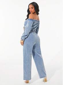 SHEIN SXY Mono vaquero casual con hombros descubiertos para mujer, primavera otoño