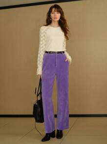 MOTF STUDIO SOLID SLANT POCKET STRAIGHT LEG SUIT PANTS