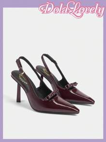 Dola Lovely Women's Burgundy Butterfly Decor High Heels With Ankle Strap BURGUNDY Heels Spring Shoes Spring Break Easter
