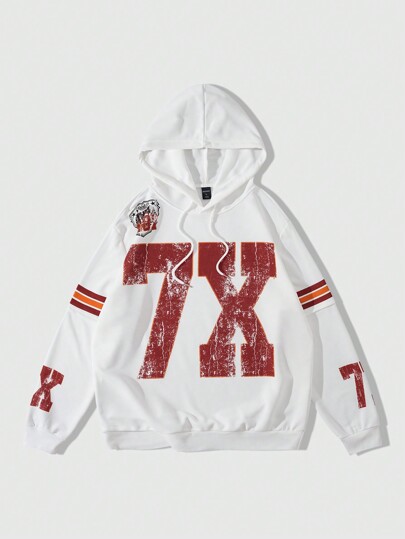 Street Life Men Letter Print Simple Casual Hoodie Suitable For Spring, Fall, Winter