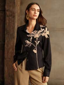 Anewsta Ladies' Orchid Printed Conceptual Design Polo Collar Shirt