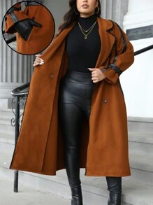 Celure Chaqueta holgada de manga larga con botones delanteros y ribete de color contrastante, de uso diario y casual, para el invierno, en tallas grandes